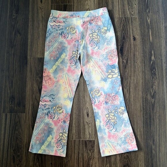 💙 Haggar Pastel Artsy Wide Leg Cotton Pants Size 12 Feminine Floral - Picture 6 of 7
